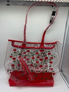 Ed Hardy Cherry Print Clear Tote bag with removable Pouch